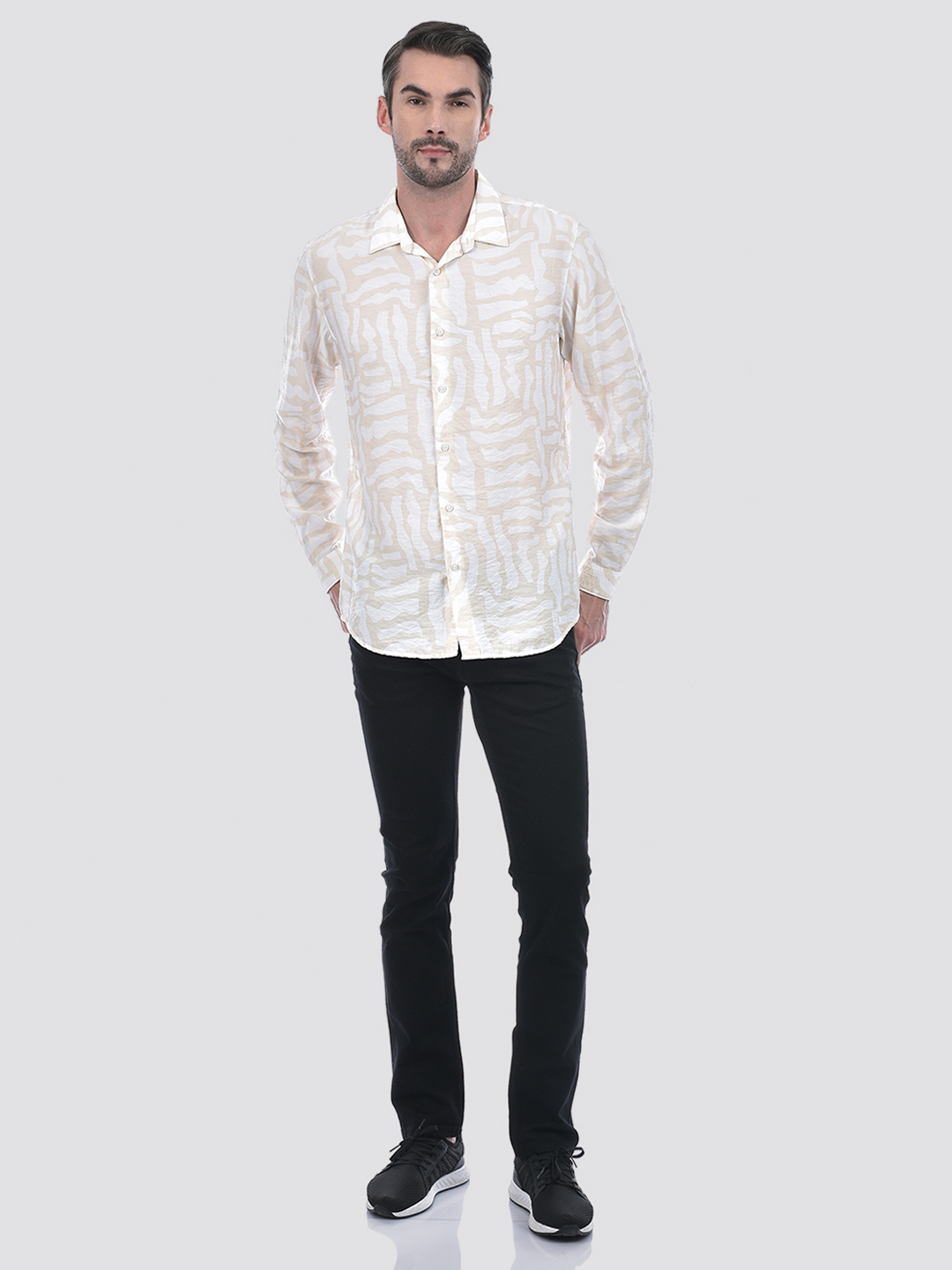 Numero Uno Men Abstract Beige Shirt